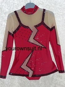 Rhythmic gymnastic leotard, Voorkant van een ritmisch gym pakje met rokje, Rood charleston rg pakje