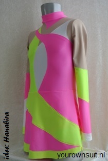 Zijkant Neon met wit kleurig Ritmische Gympak_rhythmic gymnastic leotard