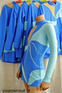 Blauwe groepspakken voor ritmische Gympak_rhythmic gymnastic leotard