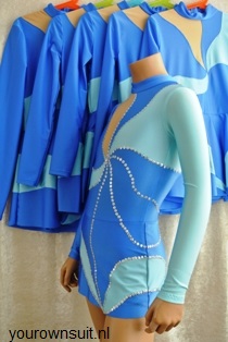 Blauwe groepspakken voor ritmische Gympak_rhythmic gymnastic leotard