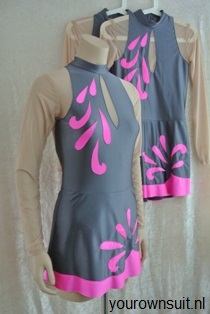 Grijs met roze Groepspakken Ritmische Gym_rhythmic gymnastic leotard