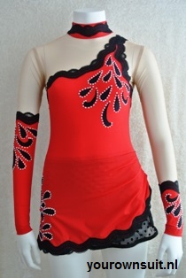 Voorkant Spaans rood ritmische Gympak_rhythmic gymnastic leotard