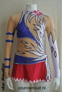 Voorkant paars met rood ritmische Gympak_rhythmic gymnastic leotard