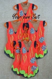 vijf neon oranje mini ritmische gympakje_rg pakje_rhythmic gymnastic leotard