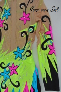 detail neon geel ritmische gympakje_rg pakje_rhythmic gymnastic leotard