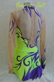 achterkant neon groen met paars ritmische gympakje_rg pakje_rhythmic gymnastic leotard