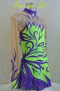 zijkant neon groen met paars ritmische gympakje_rg pakje_rhythmic gymnastic leotard