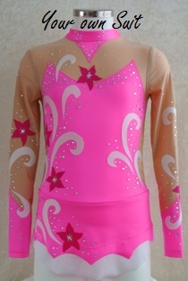 voorkant rose met wit en rode bloemen ritmische gympakje_rg pakje_rhythmic gymnastic leotard