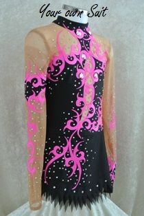 zijkant zwart met roze kringels ritmische gympakje_rg pakje_rhythmic gymnastic leotard