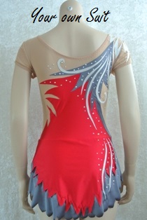 kant rood met grijs ritmische gympakje met witte slingers_rg pakje_rhythmic gymnastic leotard