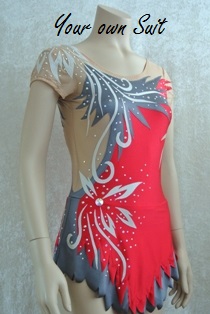 zijkant rood met grijs ritmische gympakje met witte slingers_rg pakje_rhythmic gymnastic leotard