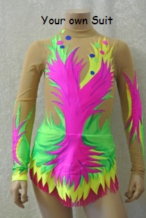 voorkant neon kleurig ritmische gympakje met stippen_rgpakje_rhythmic gymnastic leotard