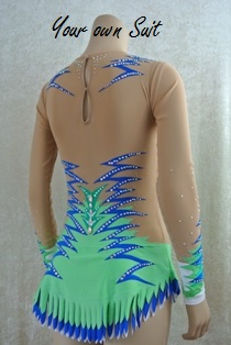 achterkant groen met blauwe zigzag strepen ritmische gympakje_rg pakje_rhythmic gymnastic leotard