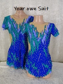 Voorkant van een blauw acroduo leotard, acropakjes