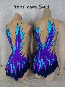 ZijAchterkant van twee Paarse Twirlpakjes met licht en donkerblauw, Twirl leotards