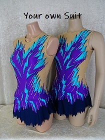 Zijkant van twee Paarse Twirlpakjes met licht en donkerblauw, Twirl leotards