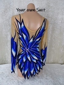 Achterkant van een rgleotard met verschillende kleuren blauw, rgpakje