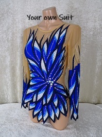 Achterkant van een rgleotard met verschillende kleuren blauw, rgpakje