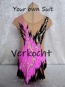 Fel rose met zwart rg pakje vol spetter kleurtjes te koop (rg leotard for sale)