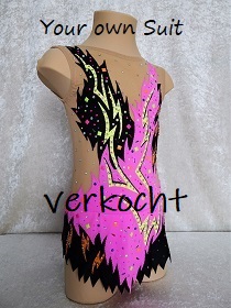 Fel rose met zwart rg pakje vol spetter kleurtjes te koop (rg leotard for sale)